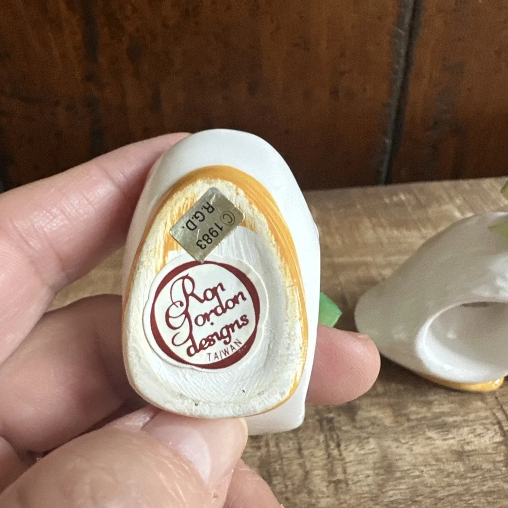 Vintage Ron Gordon Designs 1983 4 Napkin Rings Porcelain Geese Duck Goose EUC